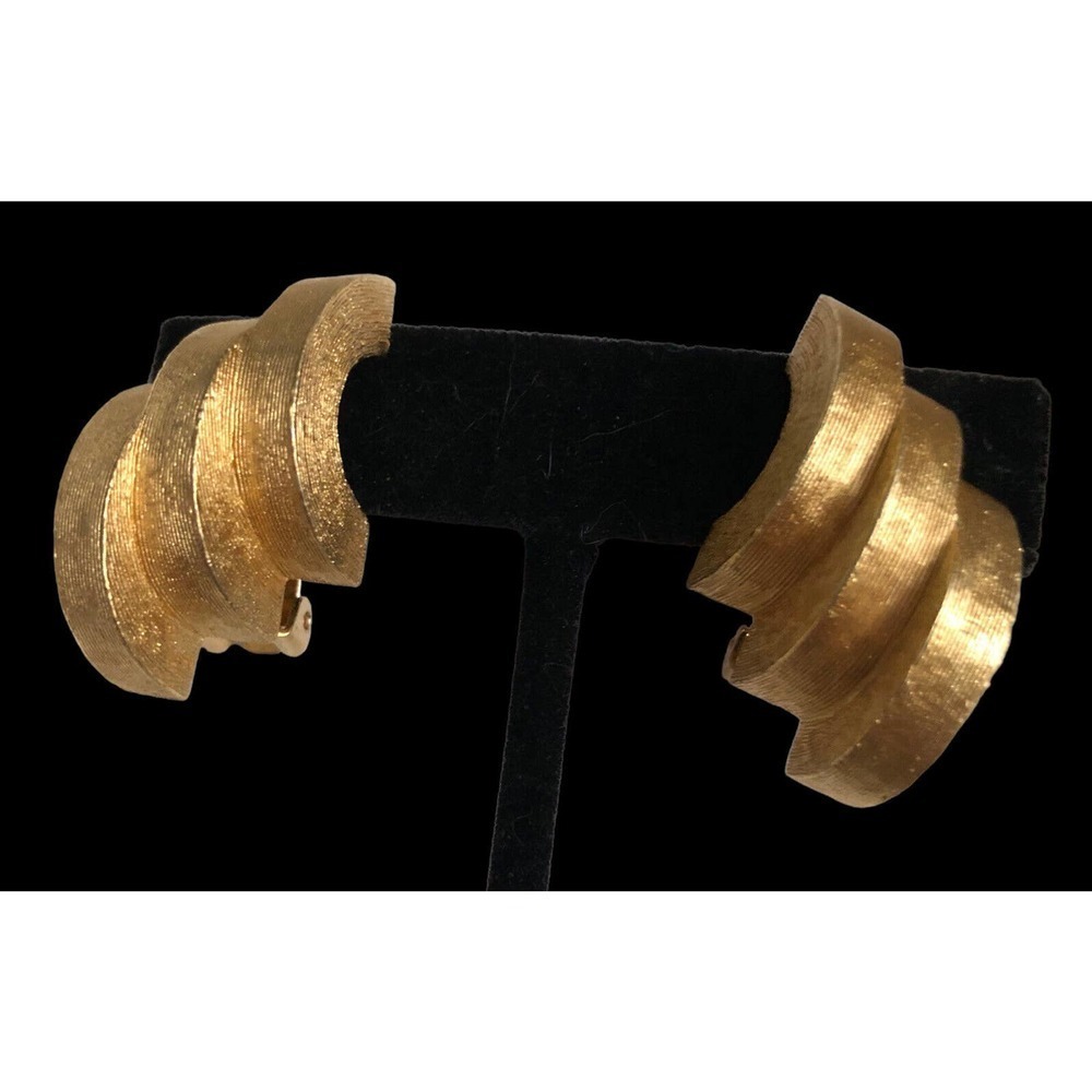 Christian Dior Clip On Earrings 1970s 1980s Runway Couture Textured Gold Drops